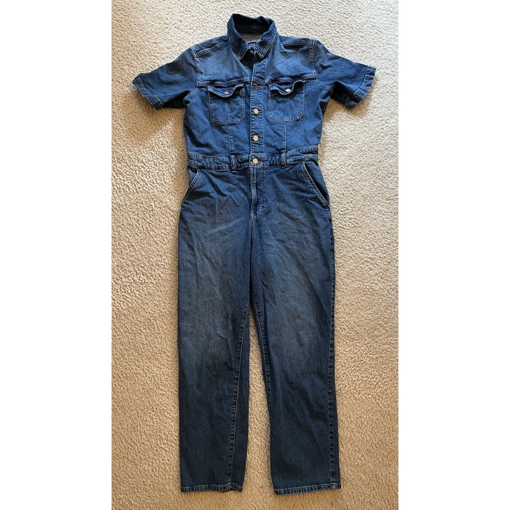 GAP Short Sleeve Blue Denim Jean Coveralls Jumpsuit Women 10
